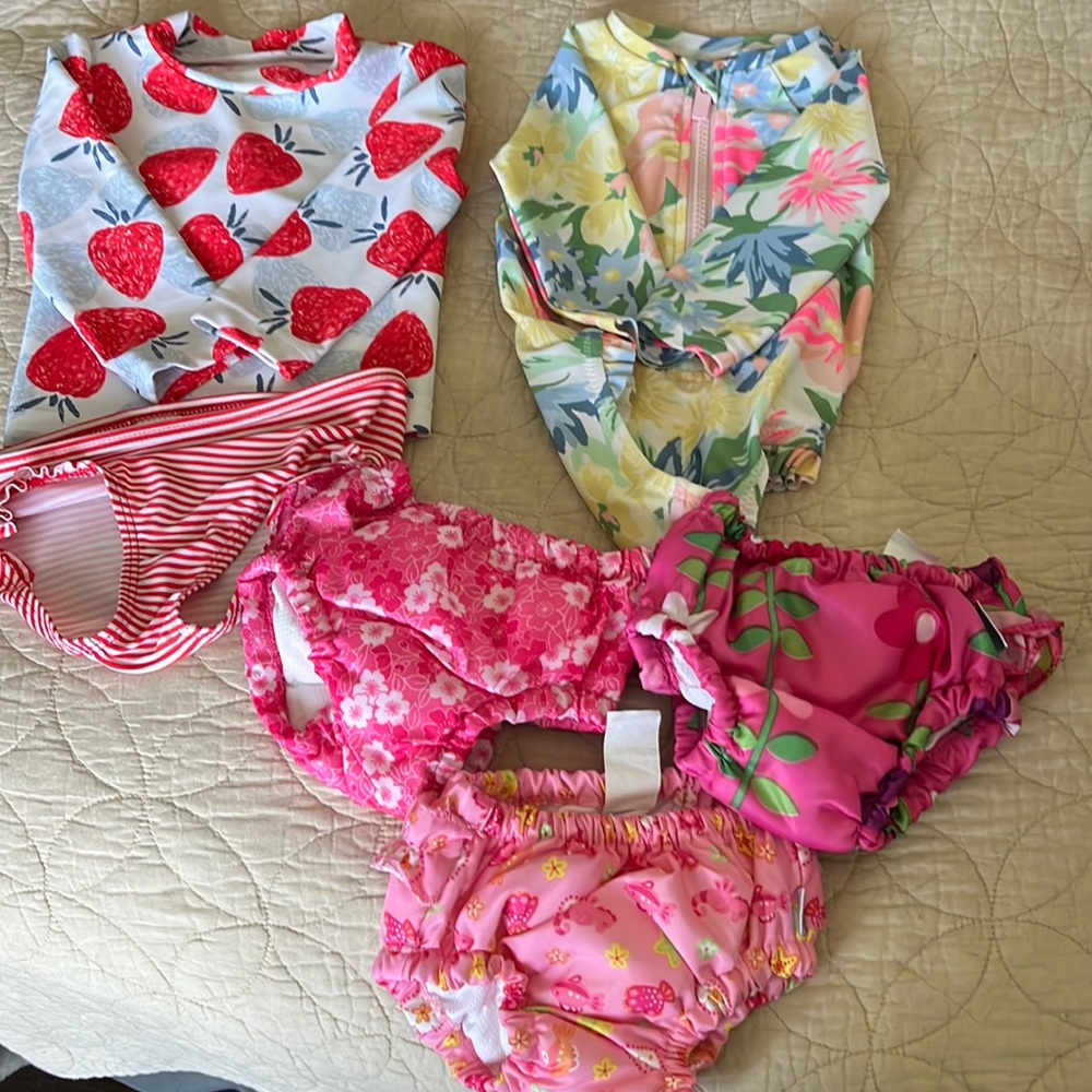 6M reusable swim diapers and swim suits for girl